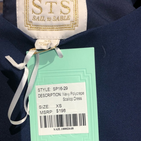 Sail to Sable Navy Polycrepe Scallop Dress NWT - Picture 4 of 5